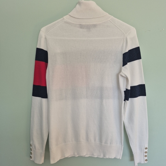 Tommy Hilfiger Women's Preppy White Logo Stripe Turtleneck Sweater Size XS/S - Picture 8 of 8